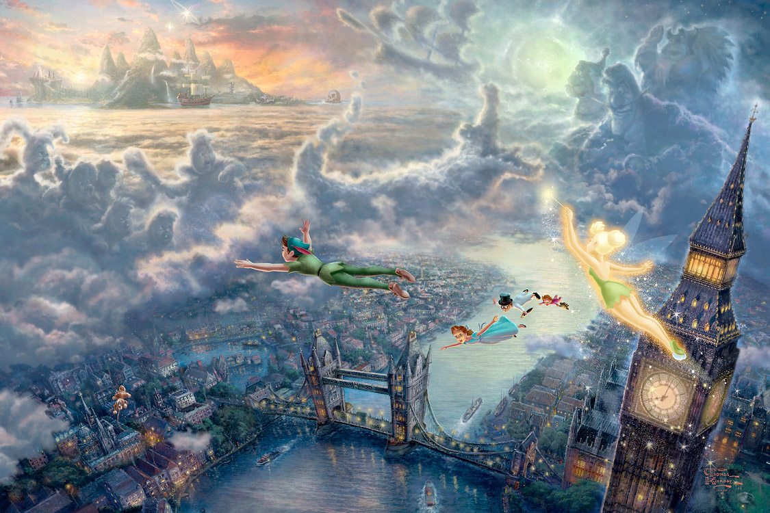 Thomas Kinkade Tinker Bell and Peter Pan Fly to Neverland